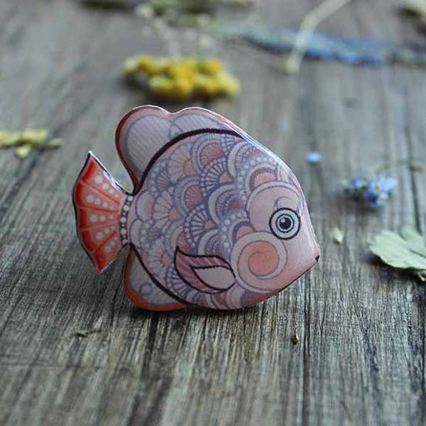 Cute pink fish brooch pin Fish jewelry Summer Jewelry Gift for Girl For Sister For Daughter Gift for sea lovers