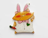 Cat Hare Polymer Clay Brooch: Cat Lover Gift