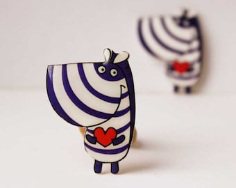 Striped Zebra Pin: Enamel Brooch, Animal Lover Gift