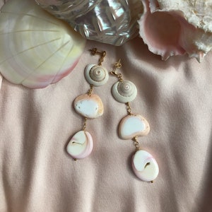 Pink Conch Shell Dangle Earrings: 24k Vermeil Posts