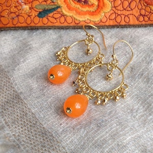 Orange Gold Chandiler Earrings/ Summer Resort Jewelry/ Island Style