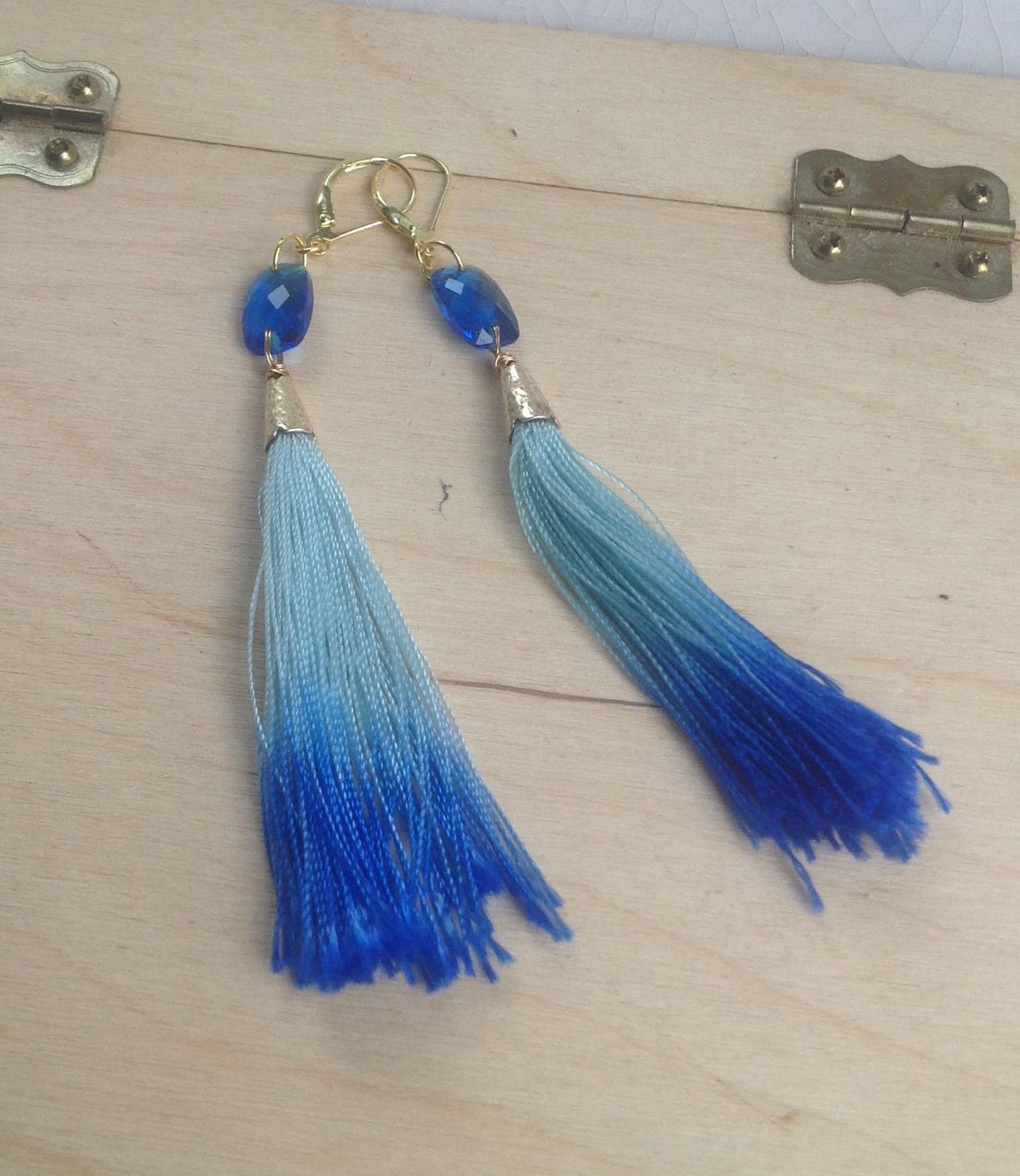 Ombré Blue Tassel Earrings/ Boho Resort Style Earrings/ Fabric Etsy