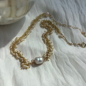 Cluster Pearl Choker/ Bridal Necklace/ Gold &White Cluster Necklace