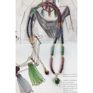 Multi Colored Gemstone Pendant Necklace/Sapphire Emerald Layering necklace