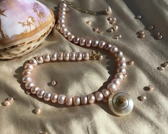 Pastel Pearl Shell Pendant Necklace: Beach Bridal Jewelry