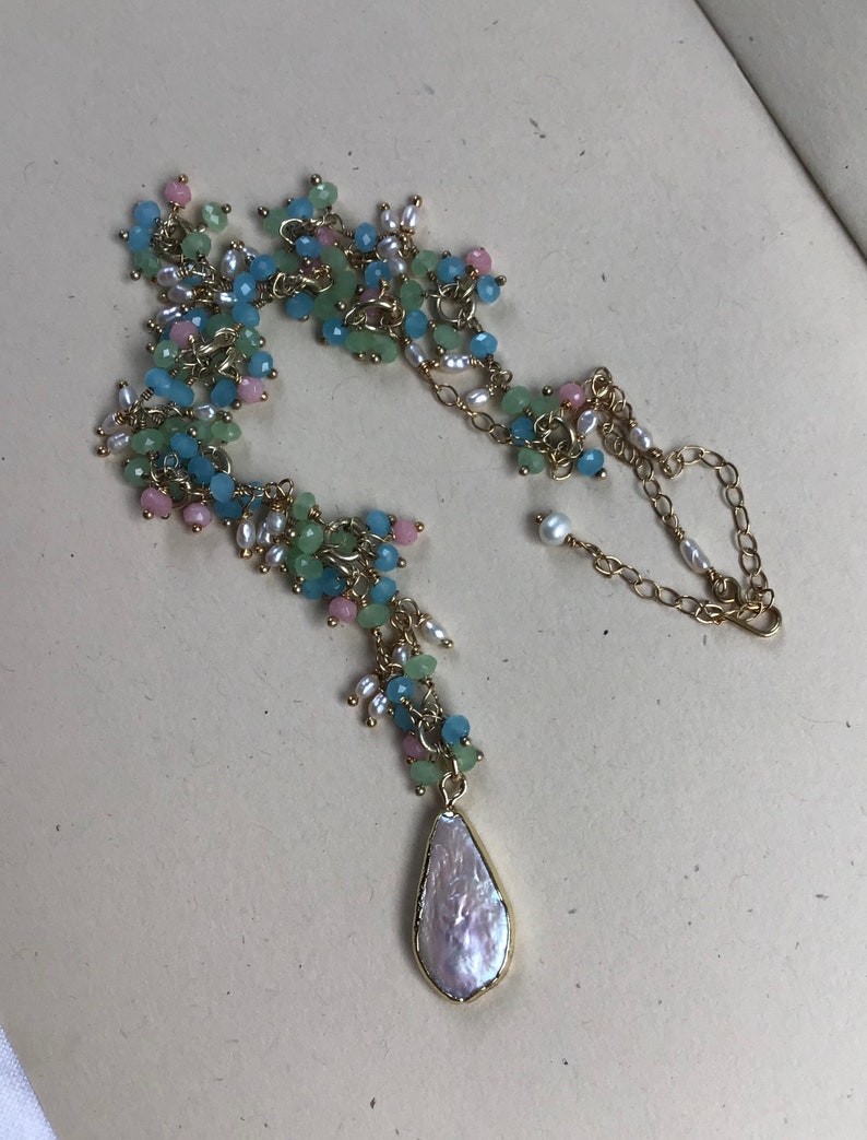 Pastel Stone Pearl Choker/ Bridal Wedding Jewelry/ Cluster Etsy