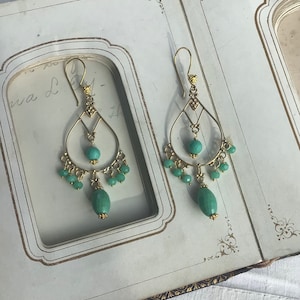 Green Gemstone Chandelier Earrings: 24k Vermeil Dangle Earrings