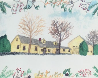 Christmas connected farmhouse notecards comes in a set of five with envelopes in a sleeve.