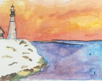 Lighthouse at Dusk comes in sets of five note cards and envelopes in a sleeve. They are blank inside and have a title on the back.