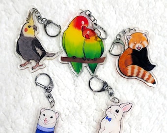 Animal charm keychains - Birds, Red Panda, Ferret, Bunny