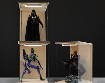 LED  Figure  display case   DIY Wood  USB standing stack type_Plexiglass acrylic showcase_ Free shipping