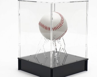 CLEAR Acrylic Baseball Holder & Case with Black Acrylic Base