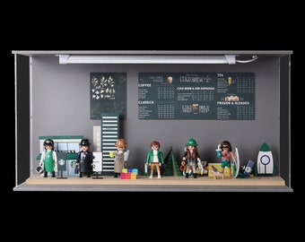 LED Figure display case set for Mini figures, Bearbrick Playmobil Lego figures display DIY case set_transparent sling door_7~8 inch figures