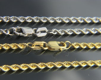 Real 10k gold Rope chain necklace 2.4mm in 10k yellow gold and white gold (WHOLESALE PRICE)