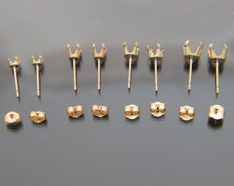 SOLID real  14k gold Snap tite earring setting with earbacks  3mm,4mm,5mm,6mm (WHOLESALE PRICE)