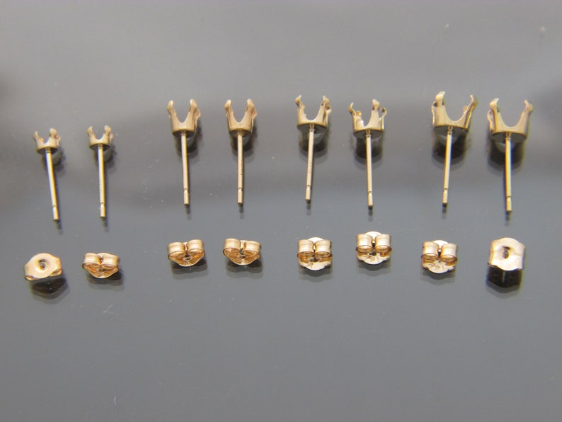 SOLID real 14k gold Snap tite earring setting with earbacks 3mm,4mm,5mm,6mm WHOLESALE PRICE image 1