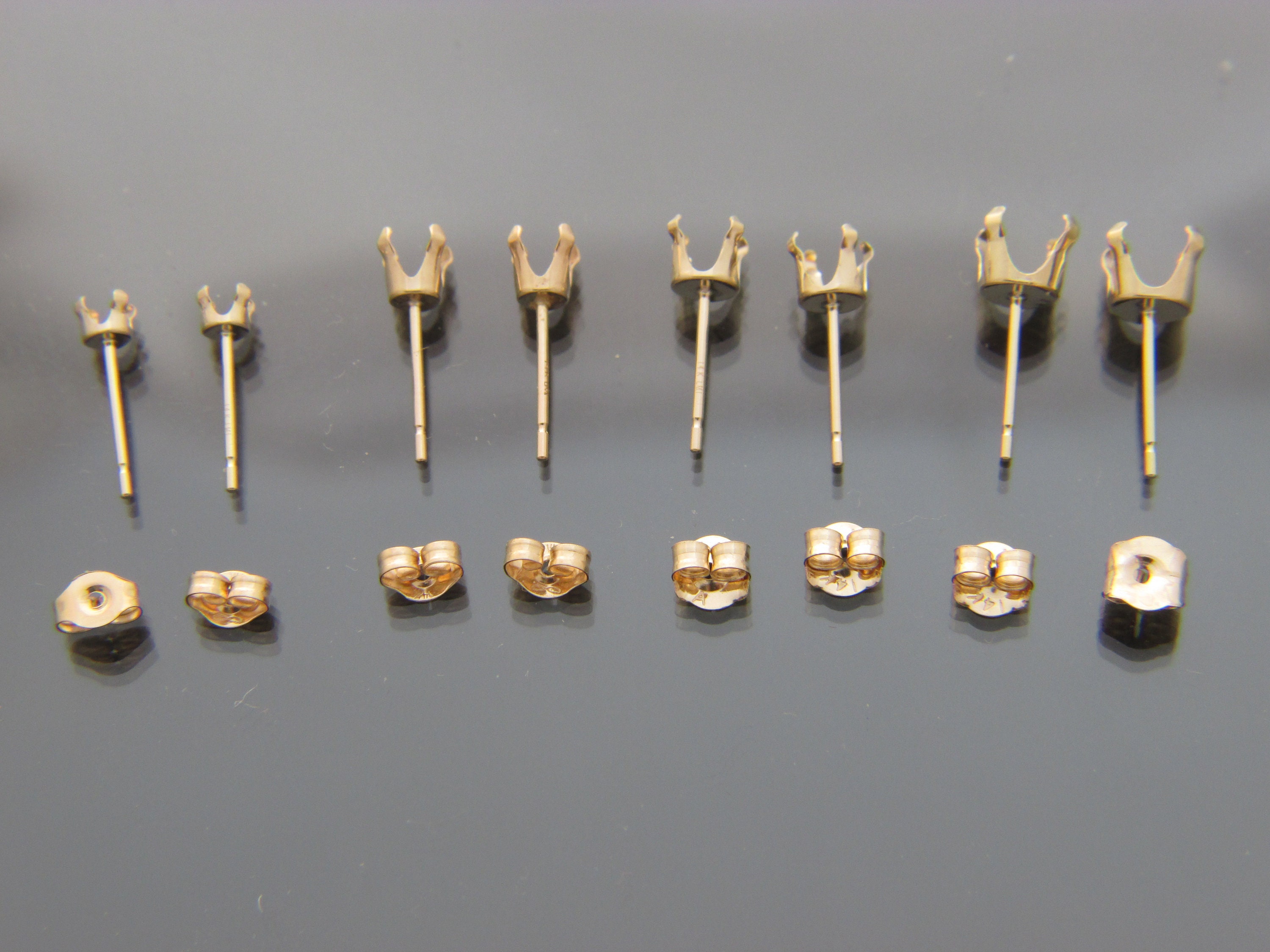 SOLID real  14k gold Snap tite earring setting with earbacks  3mm,4mm,5mm,6mm (WHOLESALE PRICE)