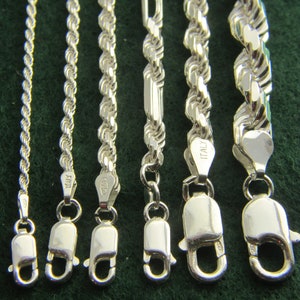 Real Solid 925 sterling silver D/C Rope Chain necklaces 1.7mm  2.4mm 3.4mm,4mm ,5mm & 7mm in 16&quot;,18&quot;,20&quot;,22&quot;,34&quot;,30&quot; 36&quot;