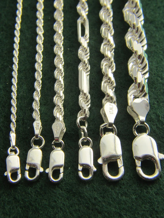 Sterling Silver D/C Chain 925 ITALY 2mm to 13mm Rope Necklace 14 to 30 Inches