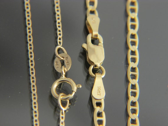 10K Yellow Gold Solid Mariner Anchor Link Chain Necklace – 16 To 24 Inches, Lobster Clasp