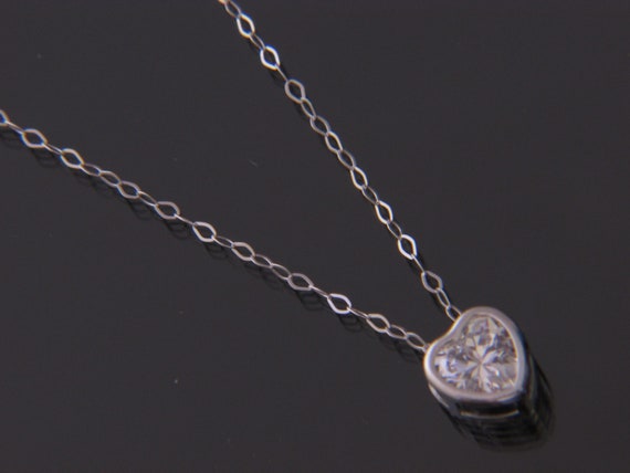 14K Yellow Gold 5 MM Heart Cubic Zirconia Solitaire Bezel Charm Pendant