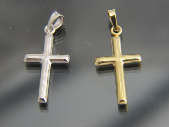10K Gold Cross Pendant Charm, Solid Yellow or White Gold