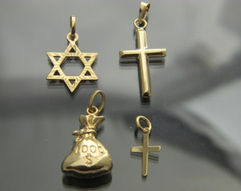 Real 14K gold pendant charm  genuine 14kt yellow gold cross , star of david
