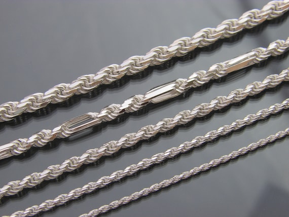 Real Solid 925 sterling silver D C Rope Chain necklaces 1.7mm 2.4