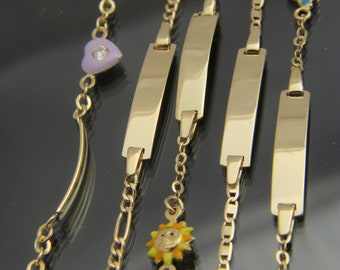 Bracelets d'identification de bébé en or massif 14 carats Bracelets en or véritable 14 carats De nombreux modèles (nous ne faisons pas de gravure)