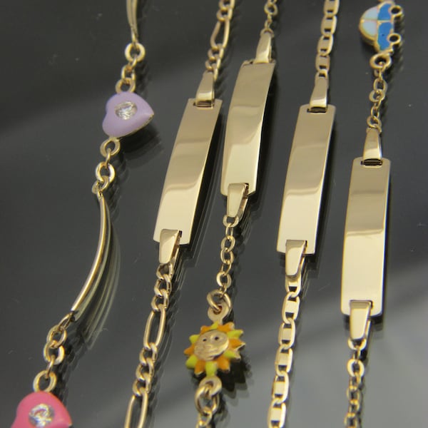 SOLID 14k gold Baby ID Bracelets Real 14k Gold bracelets Many designs (we dont do engraving)