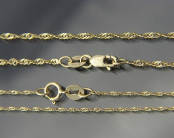 Real 10k gold Wave chain necklace 1mm and 1.75mm chain 18",16",20",22",24"