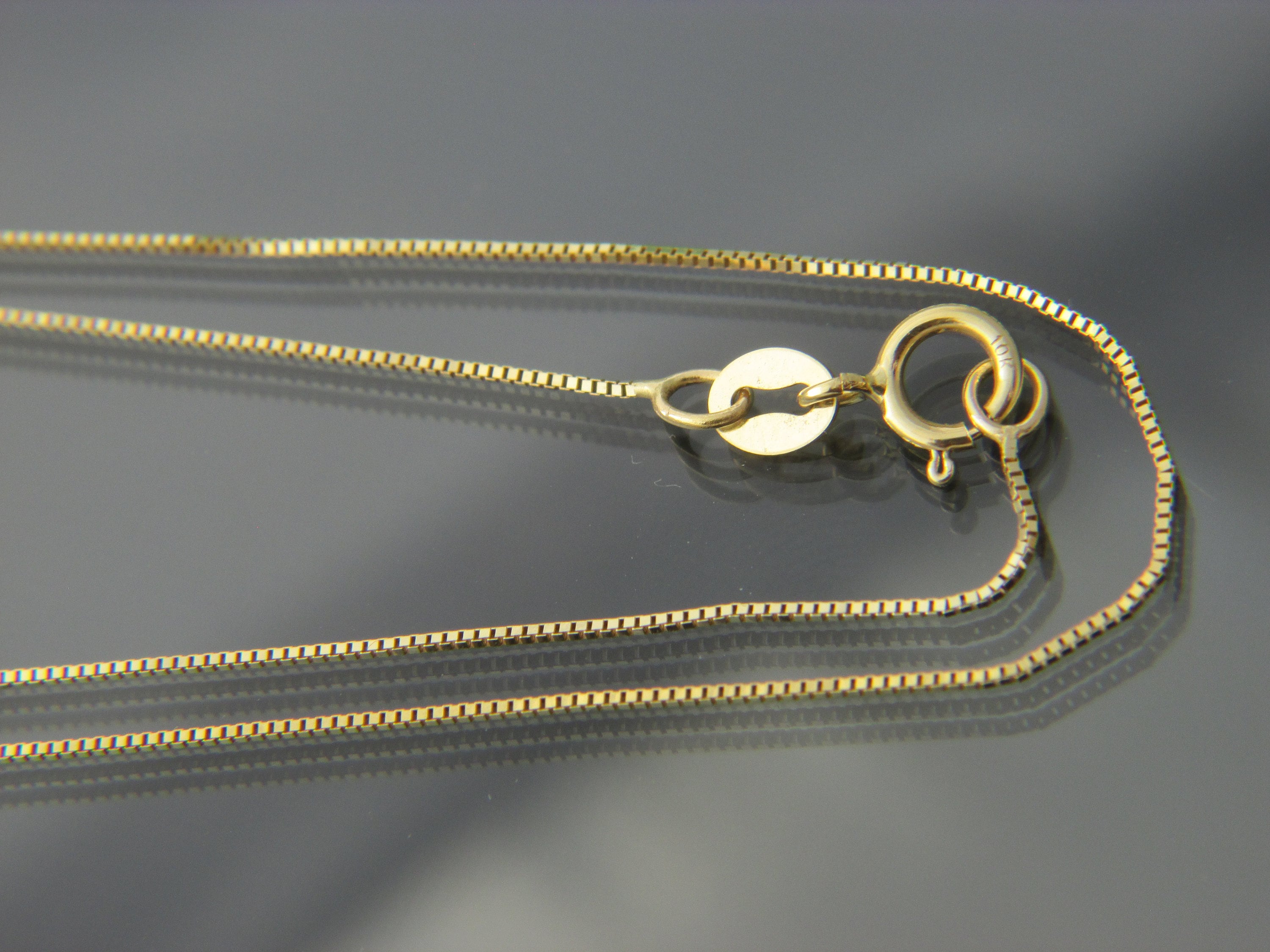 Real 10k Gold Box Chain Necklace 0.65mm/1.25mm Chain 16