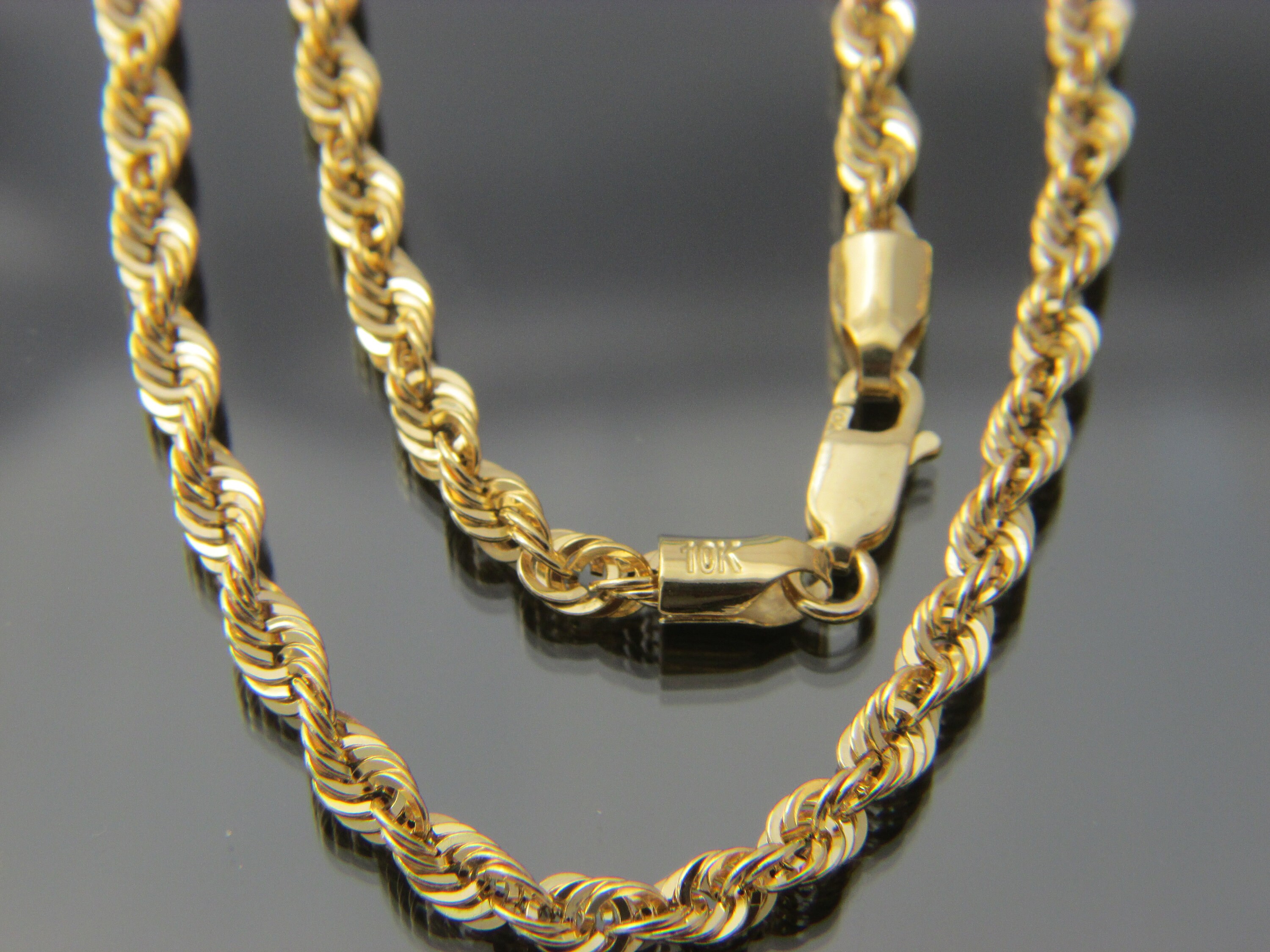 Real 10k Yellow Gold Cuban Link Chain – Diamond Cut Rope Style – Figaro & Loose Cable Necklace