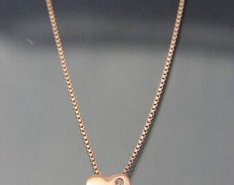 14kt rose gold box chain & Heart Pendant necklace Real 14kt gold.