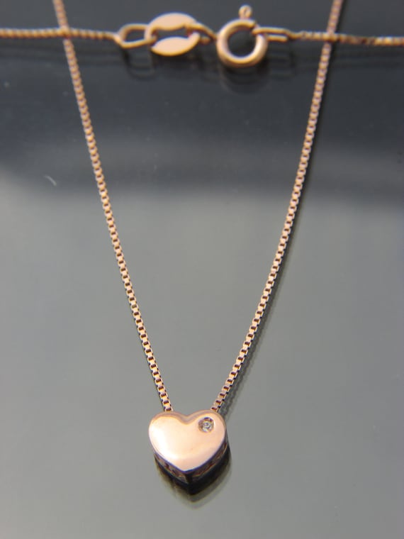 14kt rose gold box chain Heart Pendant necklace Real 14kt