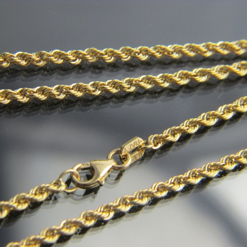 Real 18k Gold Rope Chain Necklace 2.4mm 