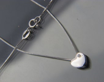 14kt white gold box chain & Heart Pendant necklace Real 14kt gold.