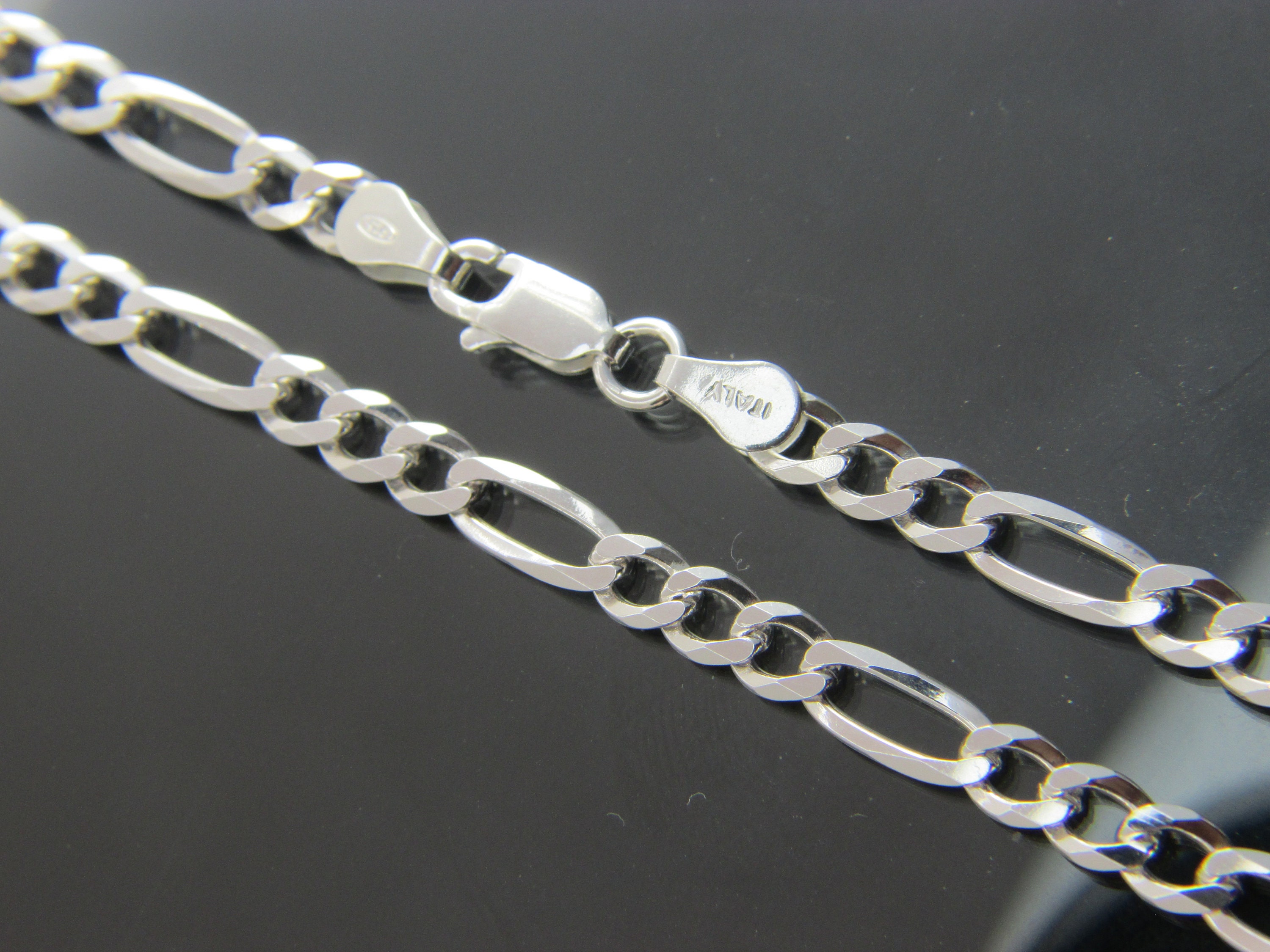 Real Solid 925 Sterling Silver D/C Figaro Chain Necklaces