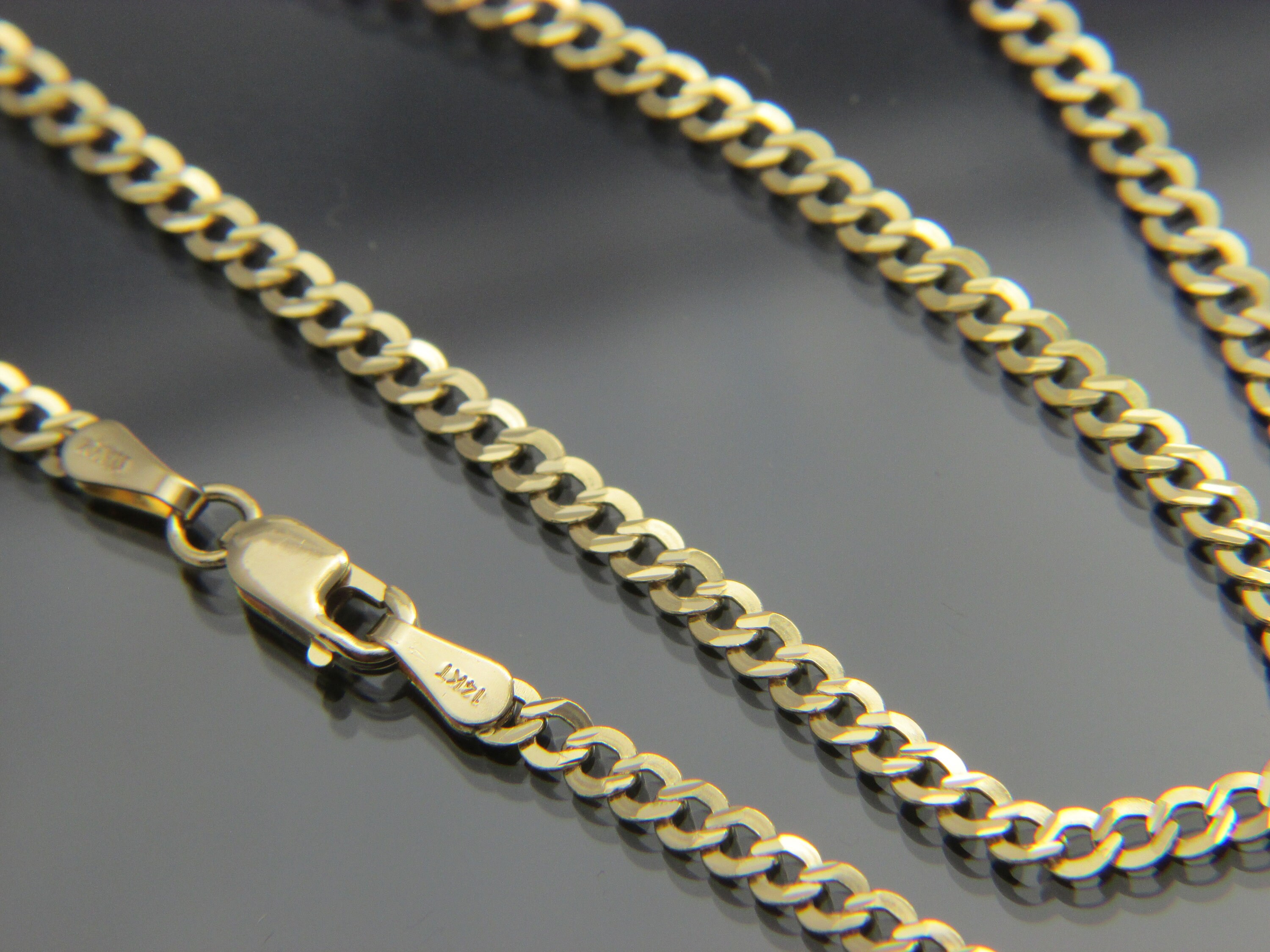 Solid Real 14k gold 3mm Curb chain necklace chain 16",18",20",22",24"  (WHOLESALE PRICE)