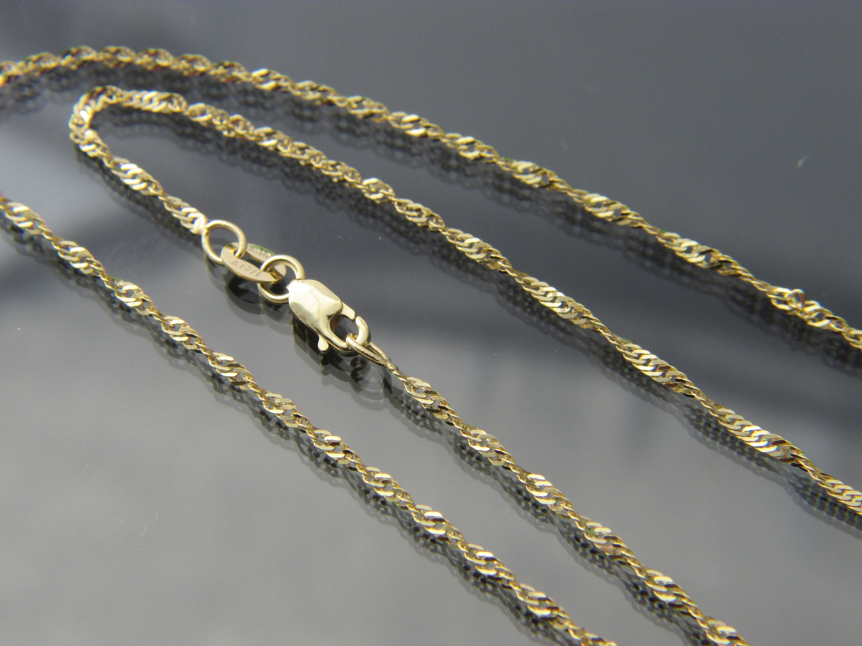Real 10k Gold Wave Chain Necklace 1mm and 1.75mm Chain 18