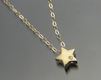 14kt Yellow Gold Star Pendant Necklace, 18 inch