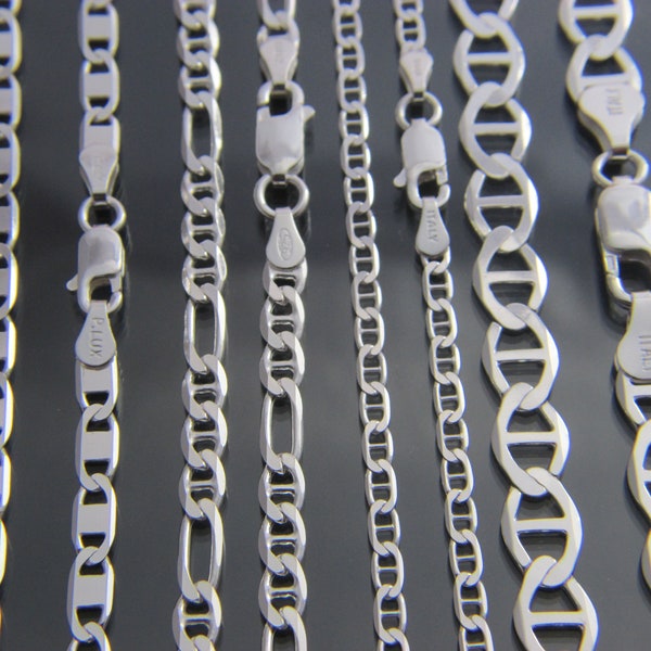 Real 925 sterling silver Mariner Valentino Figaro mariner chain necklaces  in 16",18",20",22",34",30" 36"