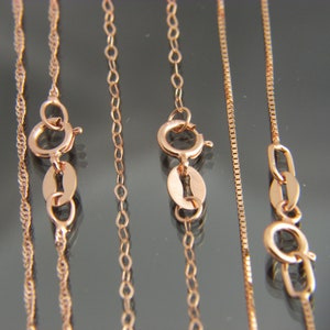 Solid 14k Rose gold Box Chain WAVE chain  Cable Chain necklace Real 14kt pink Gold chain 16",18",20",22",24" 30"