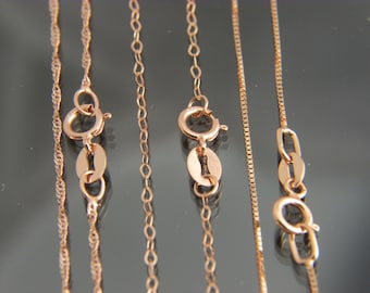 Solid 14k Rose gold Box Chain WAVE chain  Cable Chain necklace Real 14kt pink Gold chain 16&quot;,18&quot;,20&quot;,22&quot;,24&quot; 30&quot;