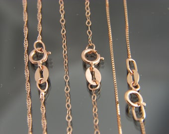 Solid 14k Rose gold Box Chain WAVE chain  Cable Chain necklace Real 14kt pink Gold chain 16",18",20",22",24" 30"