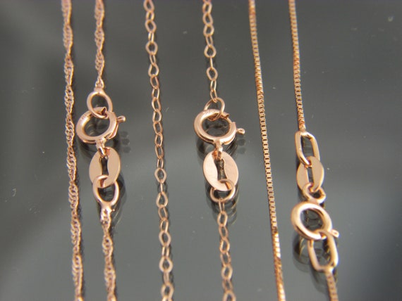 Solid 14k Rose Gold Box Chain WAVE Chain Cable Chain Necklace Real