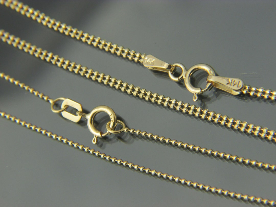 thumbnail image 2 of 14K Yellow Gold Diamond-Cut Ball Bead Chain Necklace - 1mm, 16-24 Inch Lengths 2 of 10