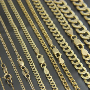 Solid 10k gold Cuban curb chain necklace 1mm/1.5mm/2.65mm/3mm/5mm/7mm Real Gold chain 16&quot;,18&quot;,20&quot;,22&quot;,24&quot;