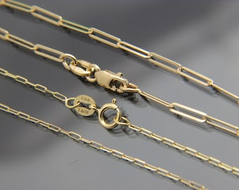 10kt Yellow Gold Paperclip Chain Necklace, 1mm-2mm Width