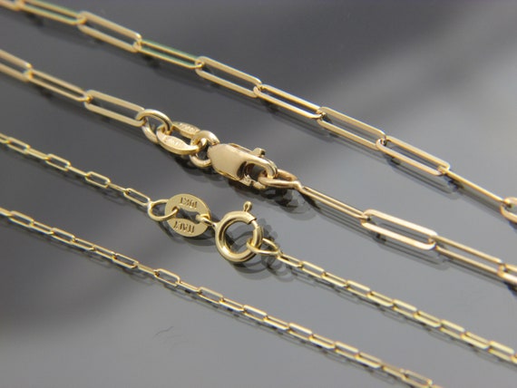 10kt Yellow Gold Paperclip Chain Necklace, 1mm-2mm Width